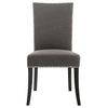 Soho Dining Room Side Chair in Sepia Fabric Damask and Espresso Finish with Polished Silver Nail Trim
