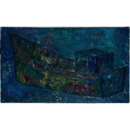 Vintage Oil Painting of a Tug Boat by Nikolay Nickov