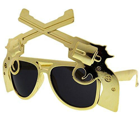 Novelty Gun Sunglasses Chrome 2nd Amendment Revolver Pistol Gold