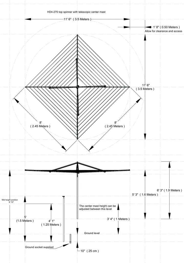 Adjustable height clothesline measurements drawing