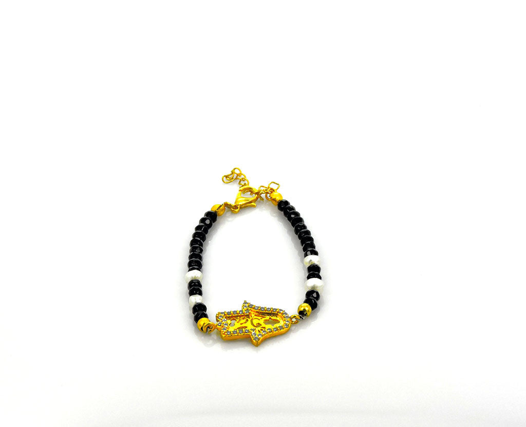 Pulsera Turca - Mano de Fátima - Color Negro con Blanco