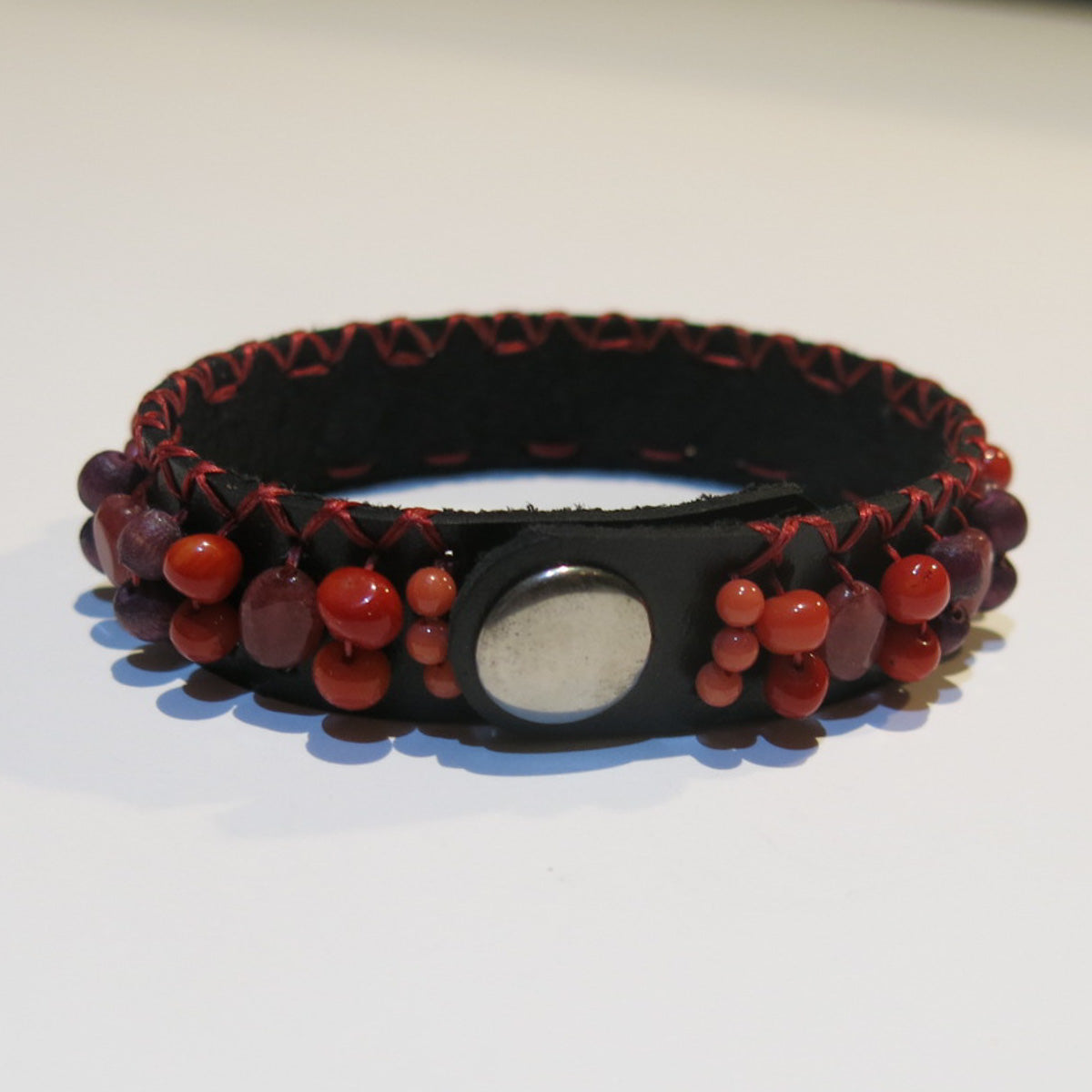 beaded leather cuff bracelet