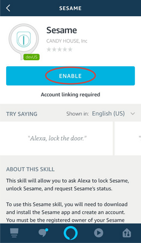 enable sesame smart home skill for alexa