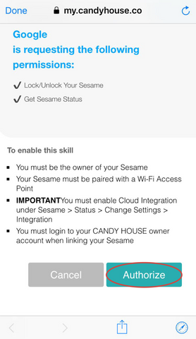 authorize google to access sesame