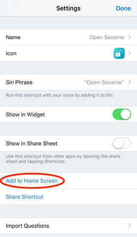 add sesame shortcut to home screen