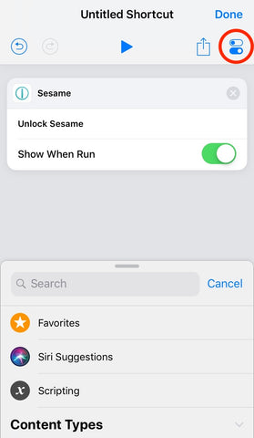 edit settings for sesame siri shortcut