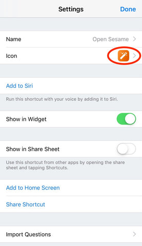 change sesame siri shortcut icon