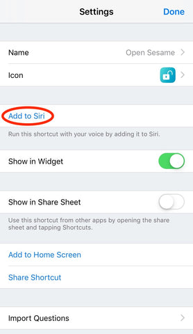 add sesame shortcut to siri