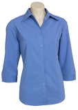 Mid Blue/Navy Branded Ladies Manhattan 3/4 Sleeve Shirt
