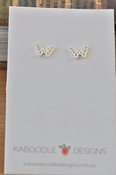Silver - Stainless Steel Butterfly Cutout Mini Dainty Minimalist Stud Earrings