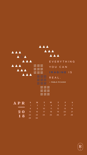 Revel Paper phone calendar with inspirational Pablo Picasso quote