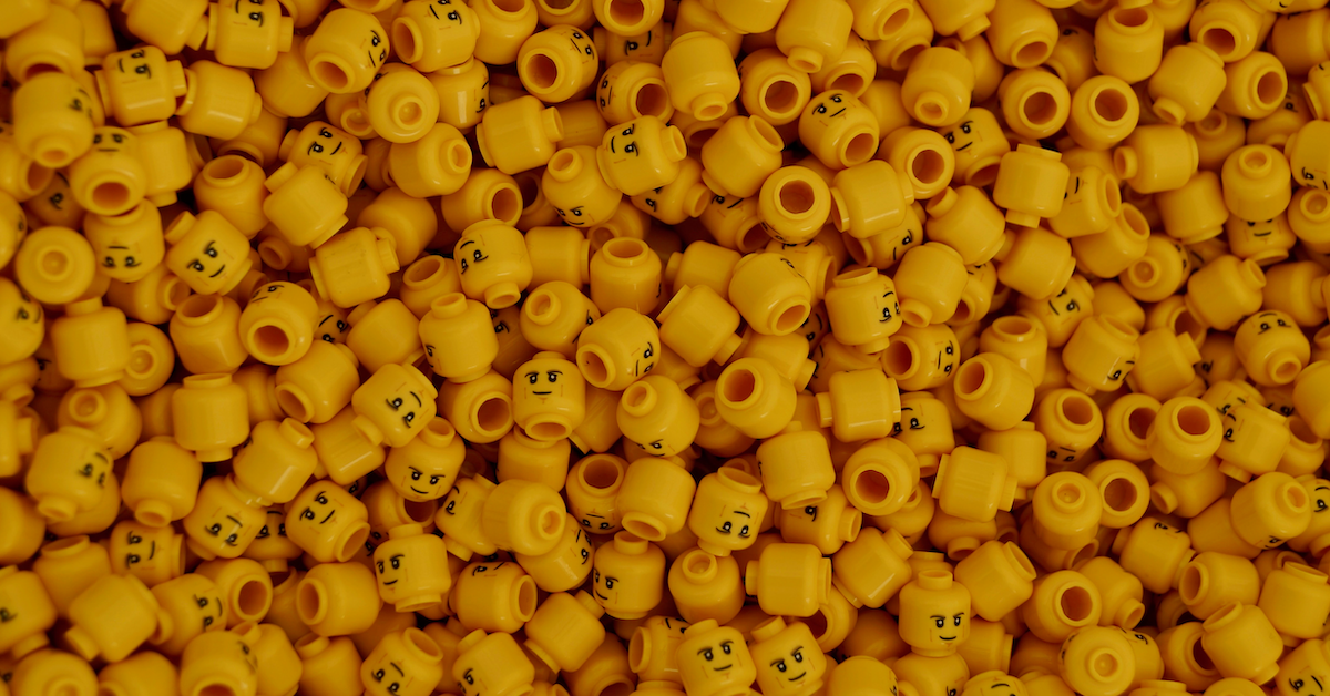 A sea of yellow LEGO figurine heads