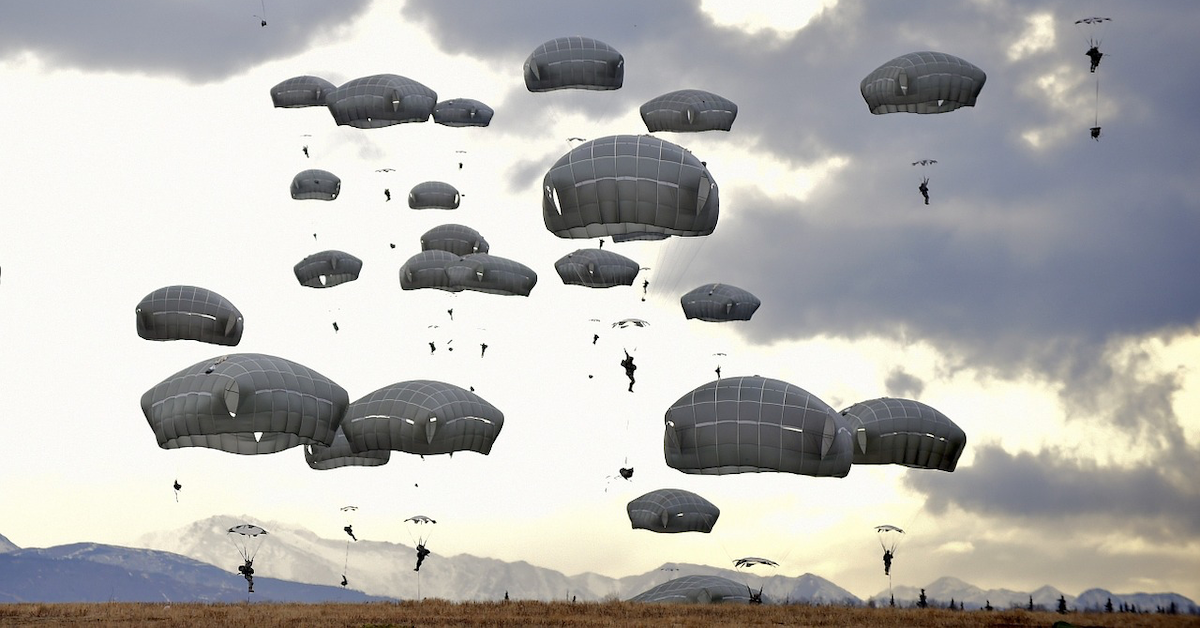 A group of soldiers participate in parachute training 