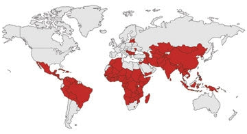 Countries with 5-35% of population are malnourished