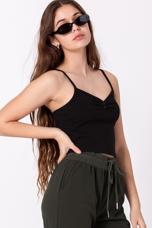 Button Front Cami Crop Top