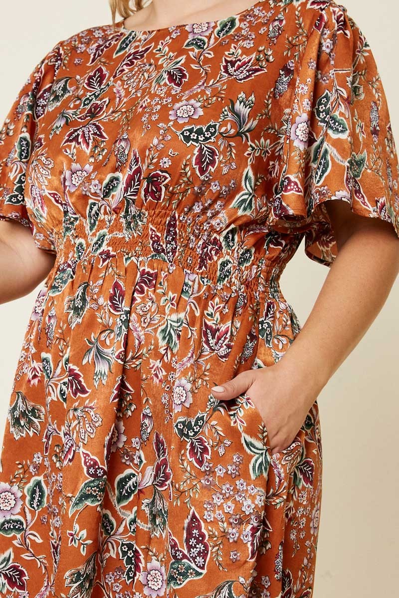 Satin Floral Midi Dress