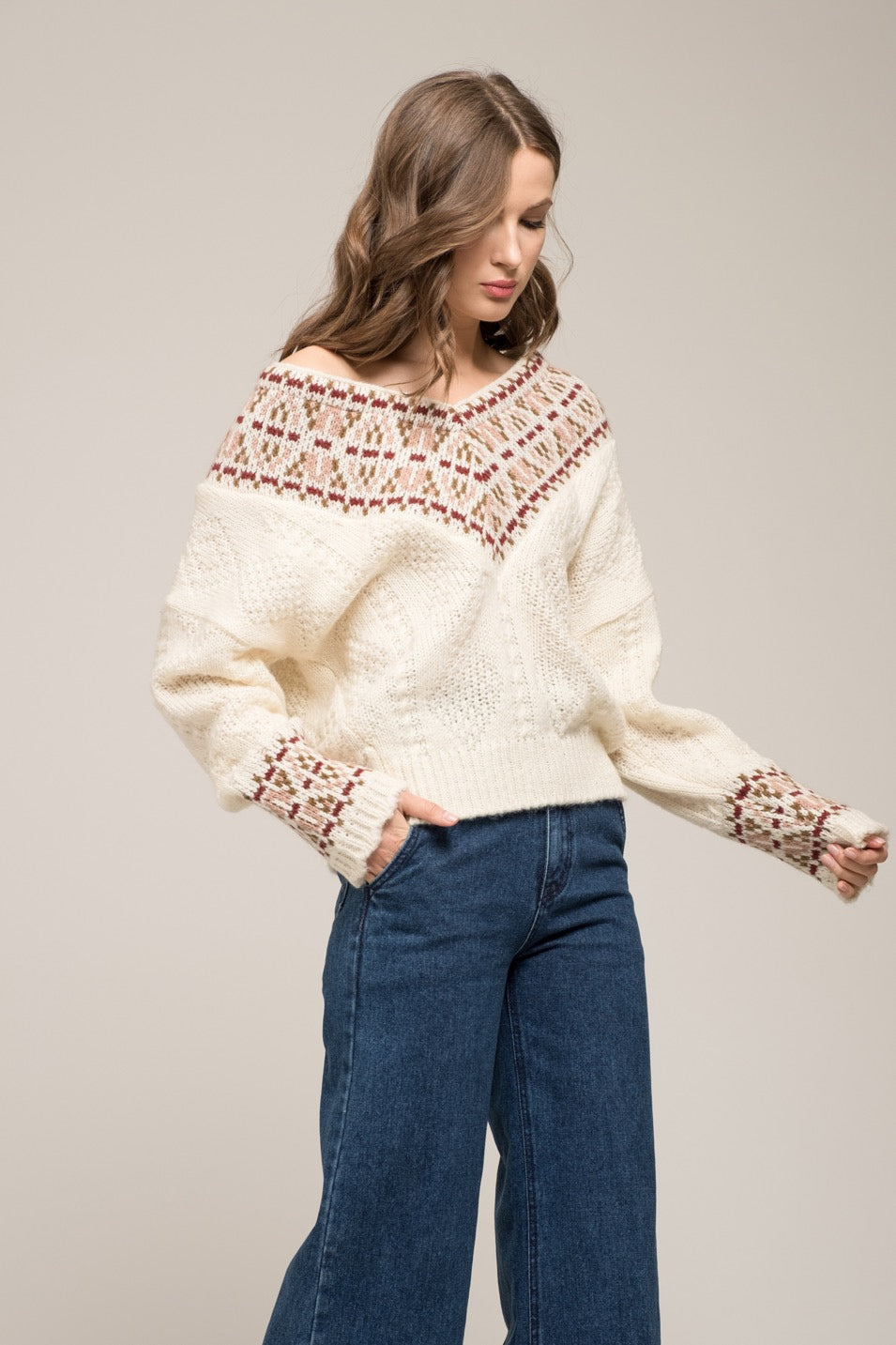 Moon River V-Neck Knit Sweater