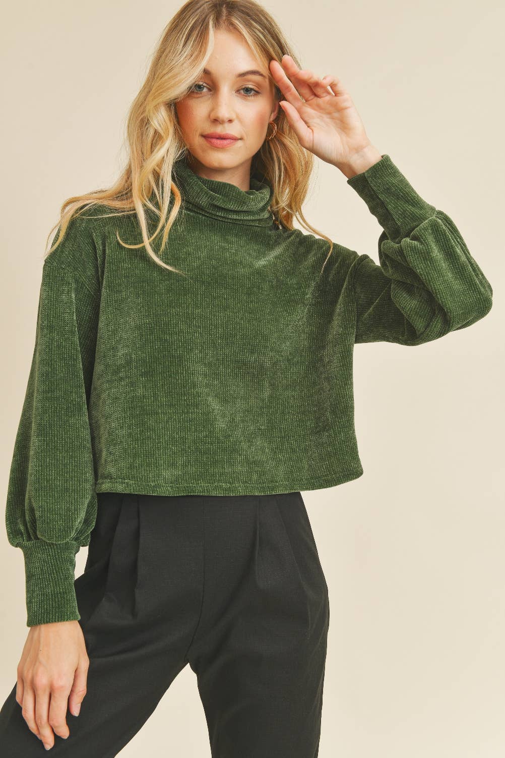 Chenille Cropped Turtleneck