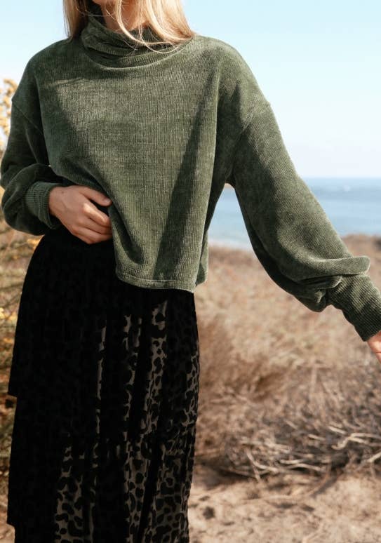 Chenille Cropped Turtleneck