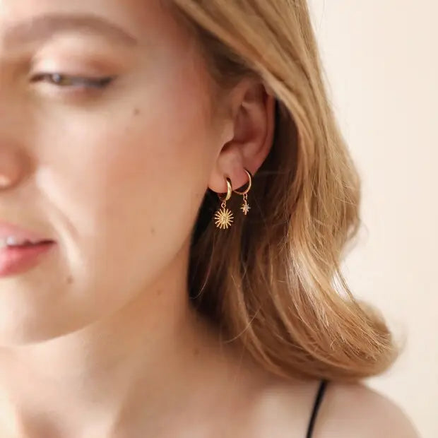 Sunburst Star Huggie Gold Hoops