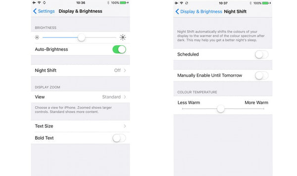 how to activate nigh shift on an iPhone