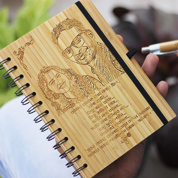 Hindi Shayari Wood Journal - Couple Notebooks - Romantic Gifts - Cute Presents For Girlfriend - Personal Journal - Wood Bound Notebook - Personalized Notebooks - Customized Wooden Diary - Customized Gifts for her - Woodgeek - Woodgeek Store
