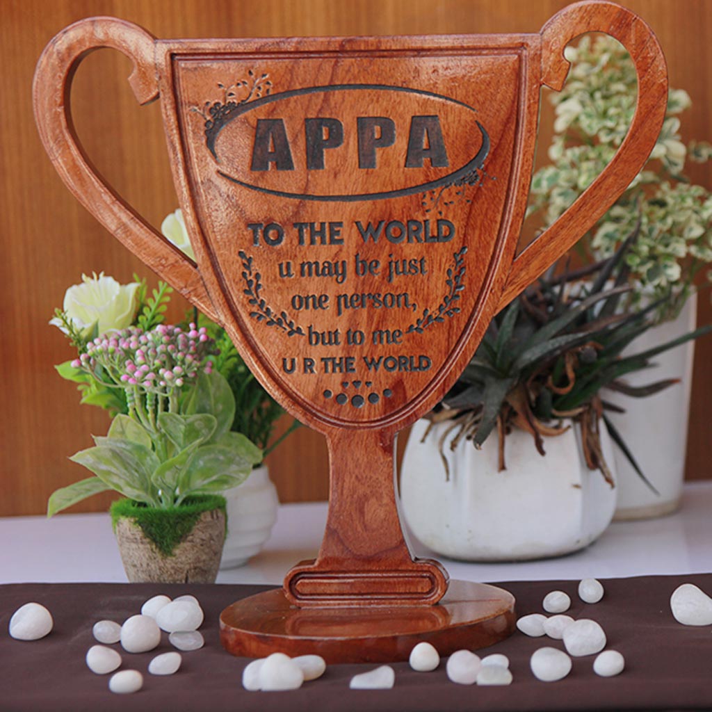 Customized Wooden Trophy Award For Dad - Our Personalized Wooden Trophy Award Makes Really Cool Father's Day Gifts - Looking For Father's Day Presents? Gift Your Dad Custom Engraved Wooden Trophy Plaque From The Woodgeek Store