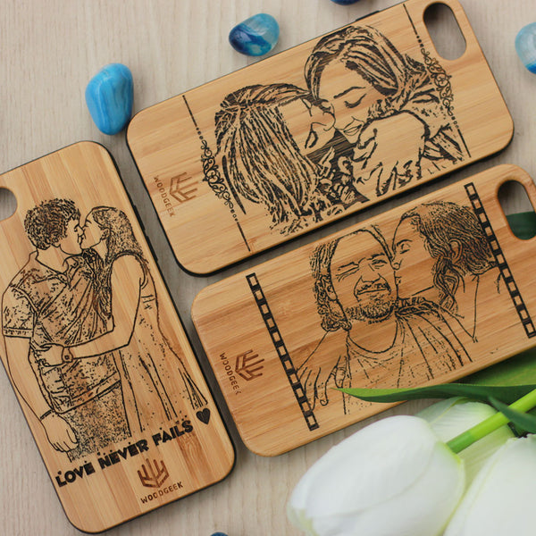 Engraved wooden phone case for boyfriend or girlfriend - Design Phone Covers - Bamboo Phone Case - Customized wooden phone case with girlfriend's picture - Iphone Wood Case - Gift Ideas For Women - Woodgeek - Woodgeek Store