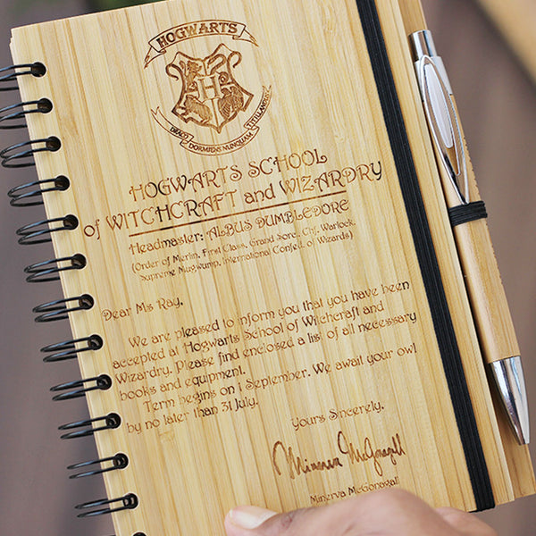 Engraved bamboo notebook for Harry Potter fans - Customised Wooden Diary - Harry Potter Notebook - Writers Journal - Wooden Diary - Customized Wooden Notebook - Wooden Items - Gifts For Her - Online Wood Store - Woodgeek Store