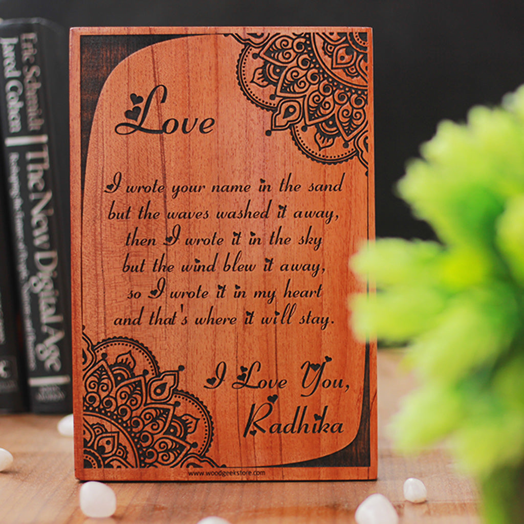 Love Letter Engraved On Wood - Personalized Wooden Frames- Love Gift- Woodgeek Store