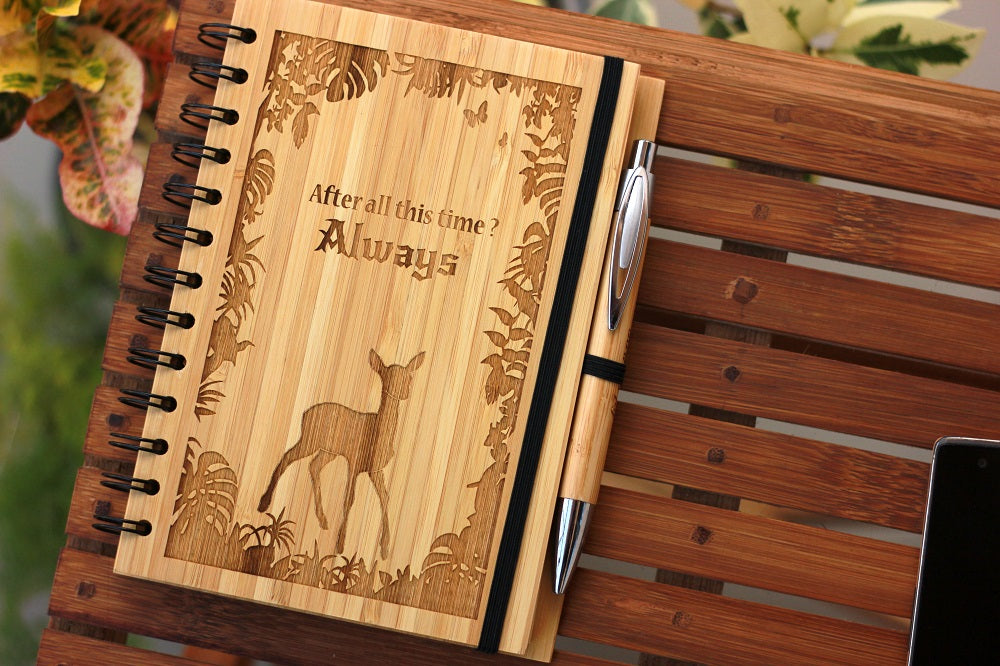 'Always' Carved Wooden Journal. Looking For Unique Harry Potter Gifts For Potterheads? Shop Such Harry Potter Inspired Gifts From The Woodgeek Store. This Unique Writer's Diary Engraved With The Word 'Always' Will Make Any Harry Potter Lover Happy.