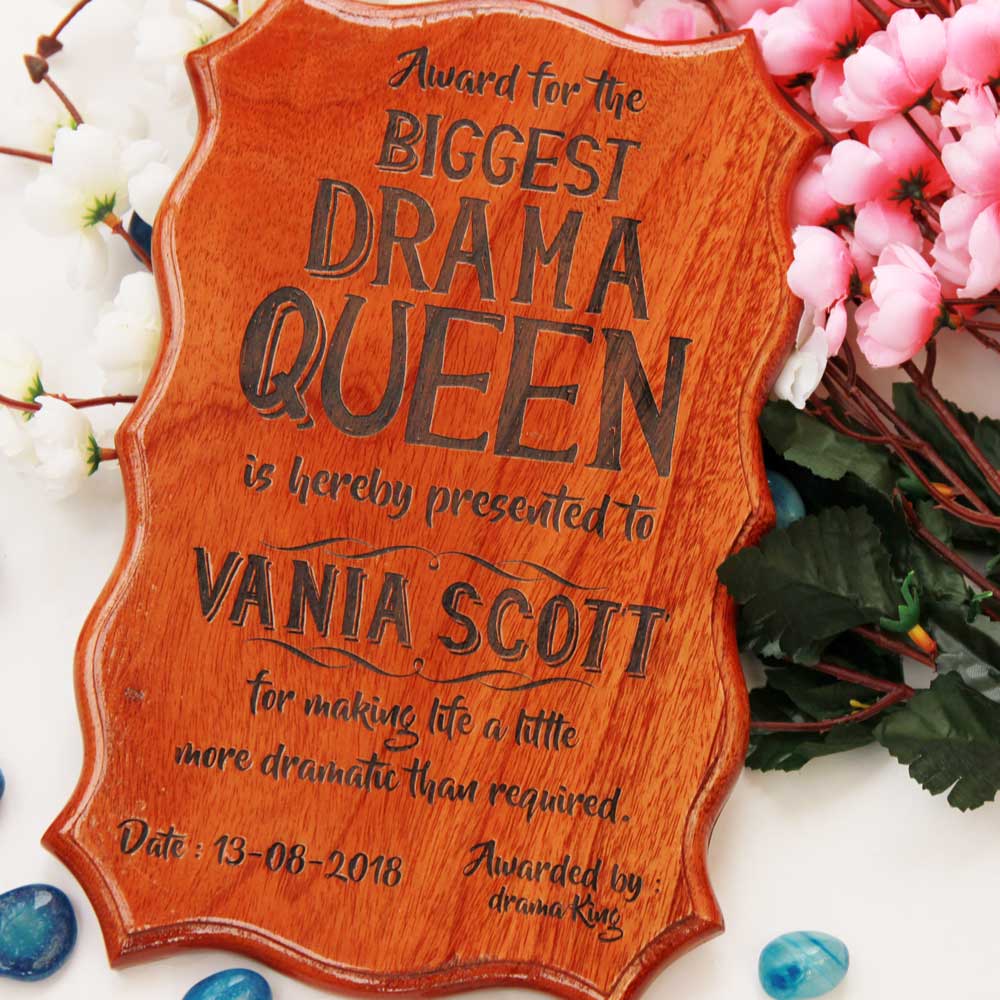 Award for The Biggest Drama Queen / Drama King - Funny wooden certificates - Wooden certificate plaques - certificates for friends - Drama Queen Award Certificates - custom engraved plaques - recognition plaques - custom plaques  - certificate plaque - wood certificate plaques - woodgeekstore