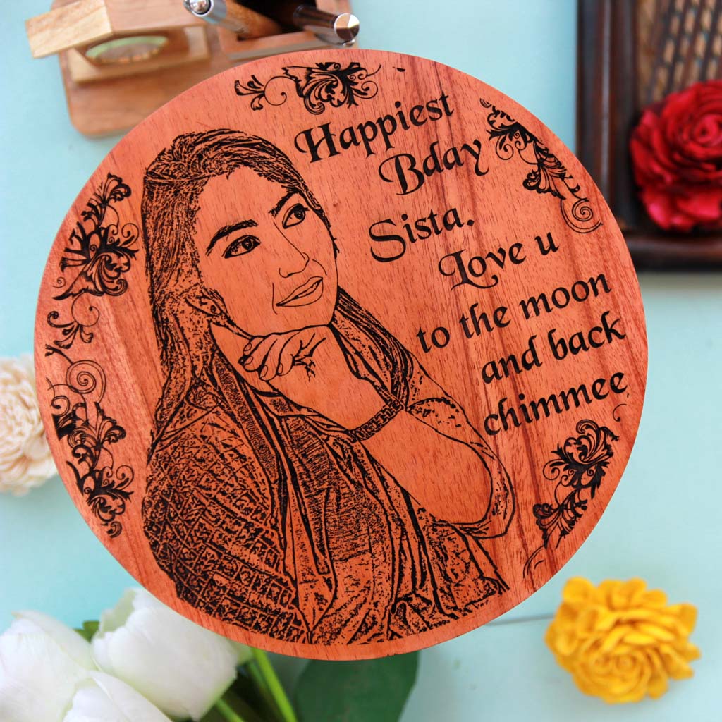 This Wood Engraved Photo with A Birthday Message Is The Best Birthday Gift For Sister. Looking for gifts for sister? This Photo On Wood Is A Great Photo Gift.