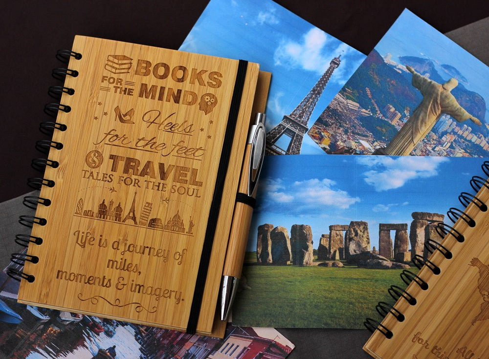 Books for the mind, heels for the feet, travel tales for the soul - Personalized wooden notebooks for women - Most unique gifts for women - Woodgeek Store