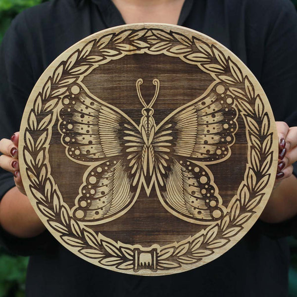 Butterfly Wooden Artwork Engraved On Birch Wood. This Wooden Poster Is The Perfect Gift For A Gemini.