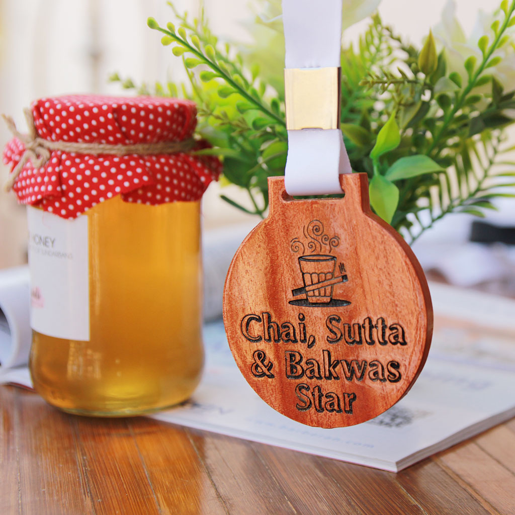 Chai, Sutta & Bakwas Star Wooden Medal. A Funny Medal That Will Make One Of The Best Gifts For Work Friends. These Medals Make Great Office Gift Ideas or Funny Gifts for Friends.