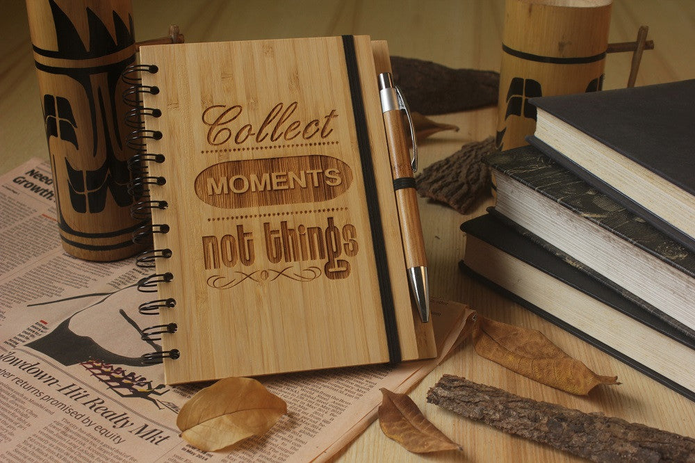 Collect Moments Not Things - Adventure & Travel Journal - Wood Notebook - Woodgeek Store
