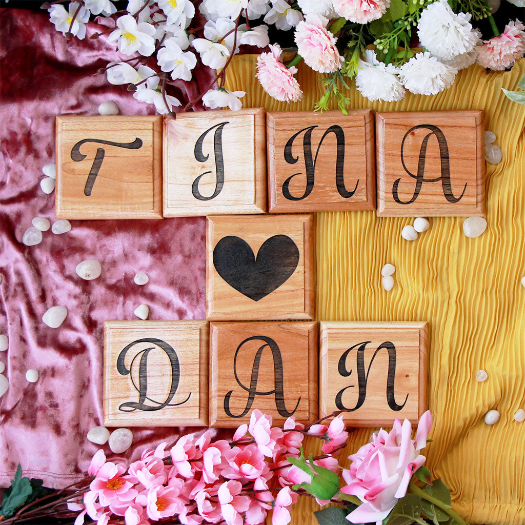 Customized Wooden Crossword Blocks For Couples - Buy Personalized Engraved Wooden Gifts Online From The Woodgeek Store - These Decorative Wooden Tiles Make Unique Romantic Gifts For Him & Her