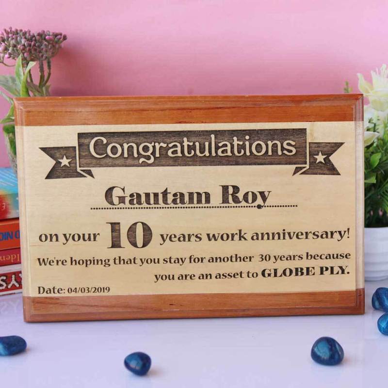 Work Anniversary Wooden Award Plaque - These personalized wooden awards make the best service anniversary gifts - Buy more unique employee awards online from the Woodgeek Store