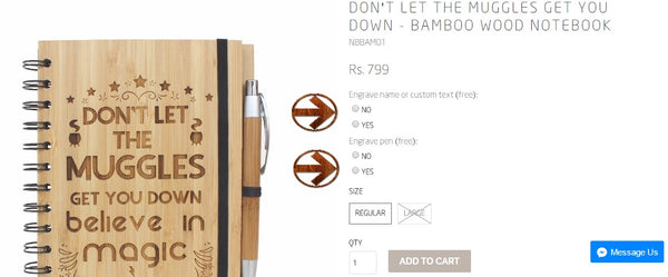 Customize Woodgeek store bamboo notebook with custom text