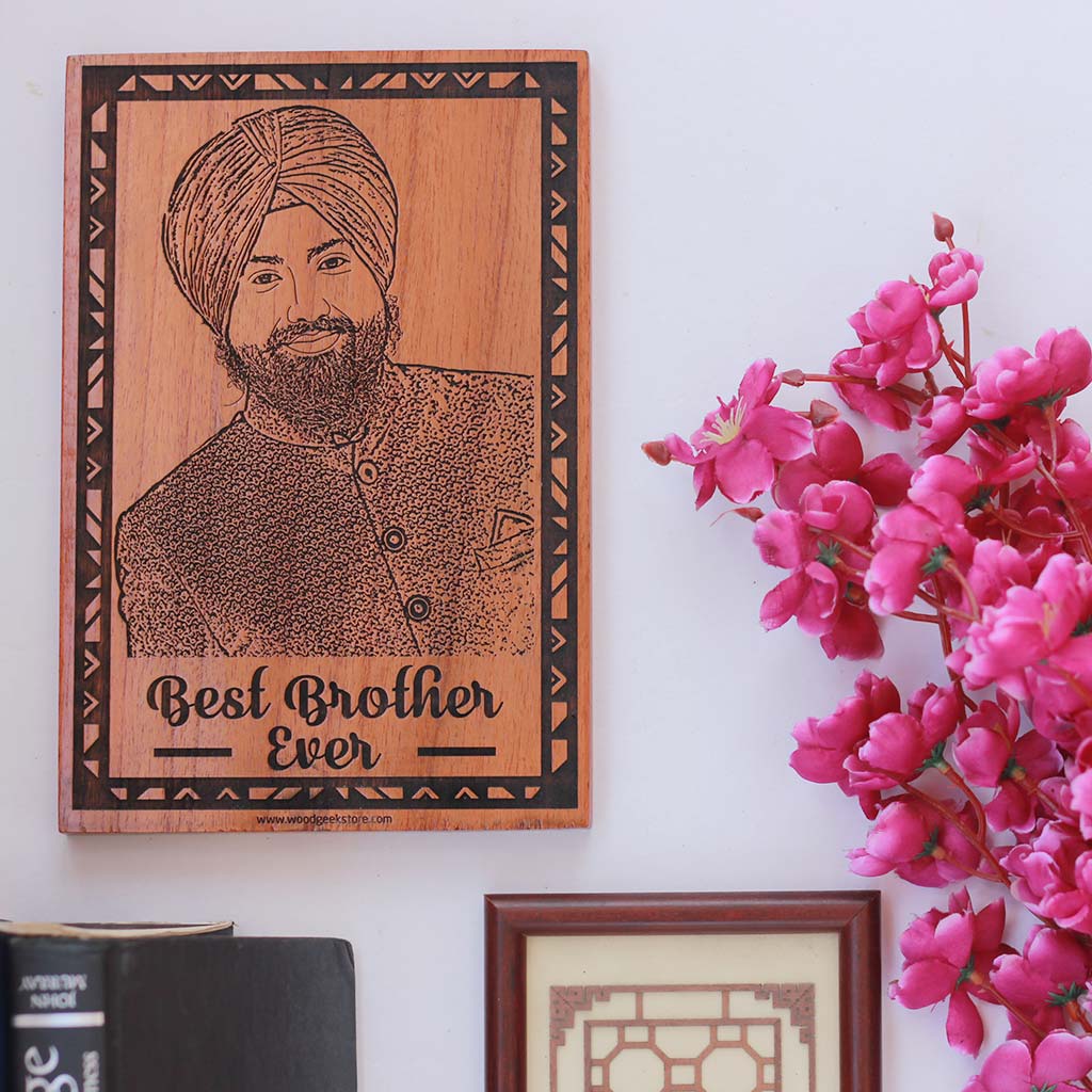 Custom Engraved Best Brother Wooden Frame. This Customized Photo Frame Makes The Best Rakhi Gift For Brother. Buy More Personalized Rakhi Gifts For Sister And Brother From The Woodgeek Store.