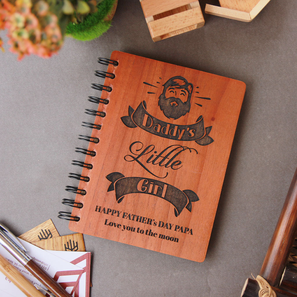 Daddy's Little Girl Wooden Notebook - Nobody loves a girl more than her father - This Writer's Journal Makes One Of The Best Father's Day Gifts From Daughter - A Great Gift  Buy Your Dad Cool Yet Affordable Father's day Gifts From The Woodgeek Store