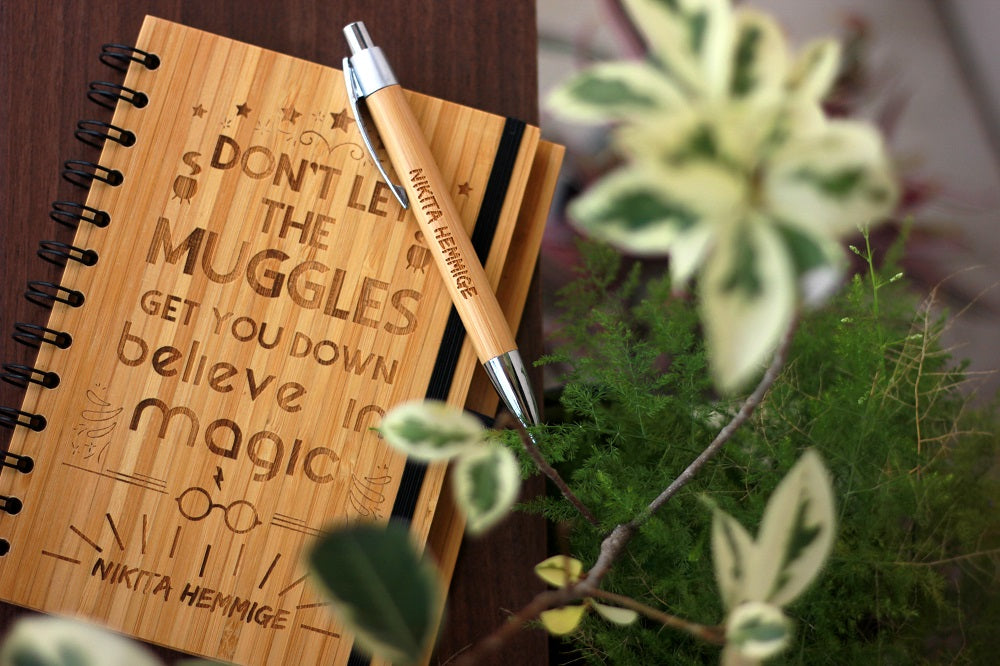 Don't Let The Muggles Get You Down Wooden Journal. This Custom Wooden Writer's Diary Makes One Of The Best Personalized Harry Potter Gifts. Buy More Harry Potter Gift Items Online From The Woodgeek Store.