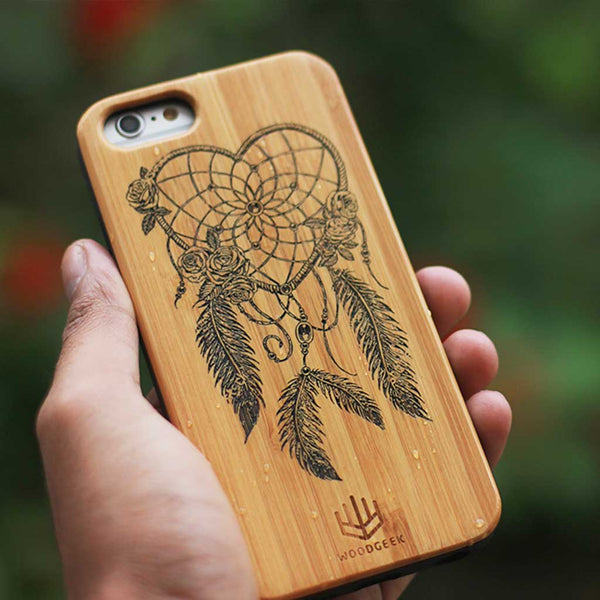 Dream Catcher Wooden Phone Case - A Custom Engraved Bamboo iPhone Case - Gifts for Gemini