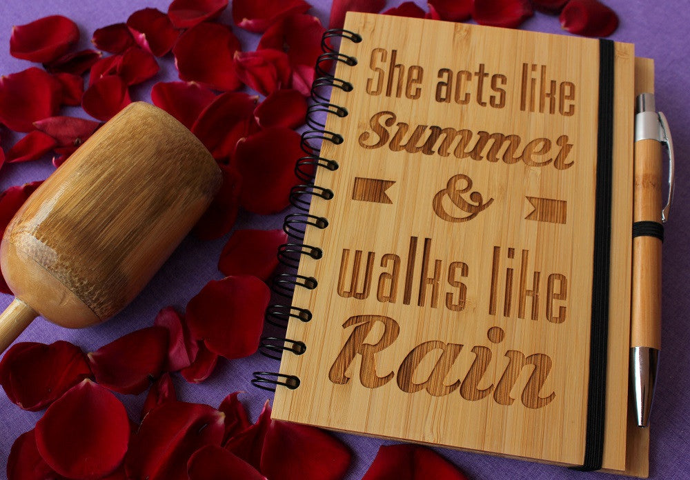 She walks like summer - Personalized bamboo wood notebook for women - Woodgeek Store