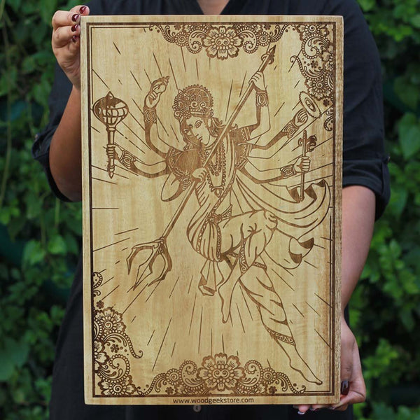 Maa Durga - Wooden Poster - Wood Frames - Hindu Goddess - Woodart - Woodgeek - Woodgeekstore