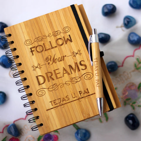Follow Your Dreams - Inspirational Notebook - Motivational Notebook - Wooden Journal - Customized Diaries - Woodgeek Store