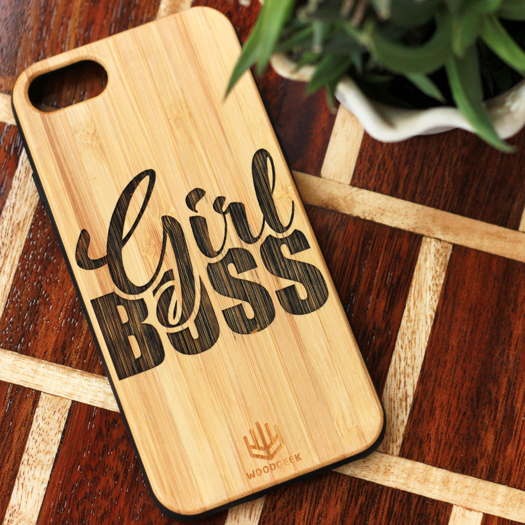 Girl Boss Wooden Phone Case - This Engraved Wooden Phone Case Makes The Best Gift Ideas For Female Boss - Buy More Unique Personalized Gifts From The Woodgeek Store