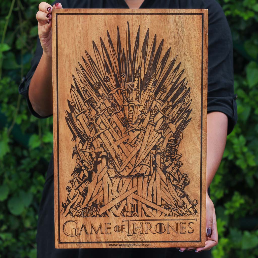 Game of Thrones Irone Throne Art Wood Art - Carved Wooden Poster by Woodgeek Store - Wood Wall Art Decor