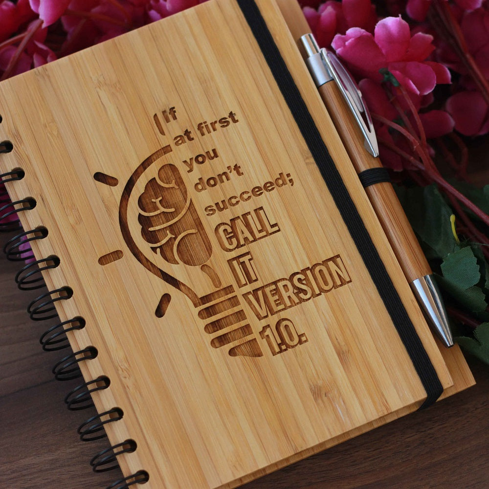If You Don't Succeed, Call it Version 1.0 Bamboo Notebook - Inspirational Wooden notebook - Wooden notebooks - Gifts for friends - Notebook Journals - Wooden Journals - Wooden Products online - blank paper notebook - woodgeekstore 